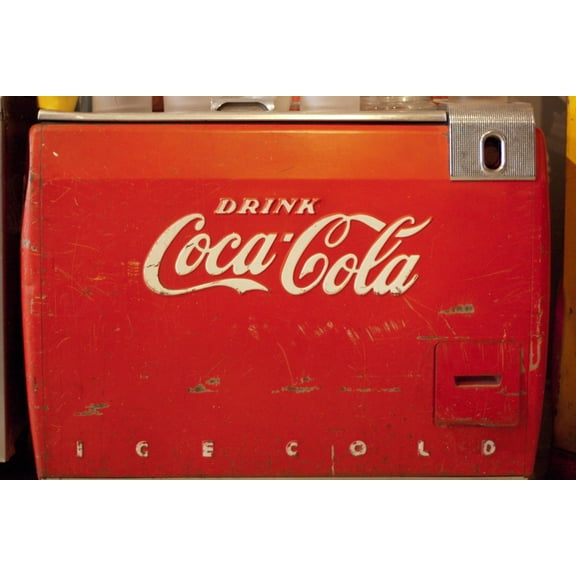 Art.com Vintage Drink Coca Cola Ice Cold Coke Vending Machine Photo Poster Art Print, 36" x 24"