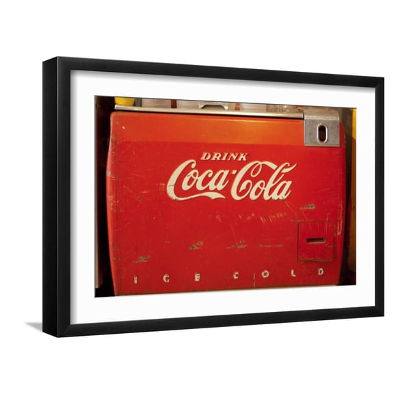Art.com Vintage Drink Coca Cola Ice Cold Coke Vending Machine Photo Poster Art Print, Black Frame Wall Art, 23" x 17"