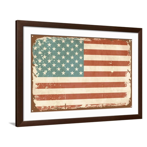 Art.com Vintage Style American Flag Art Print by Alisa Foytik, Brown Frame Wall Art, 44" x 32"