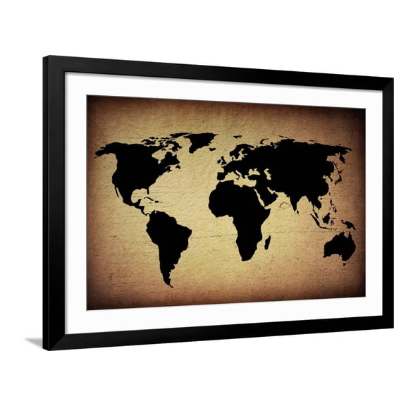 Art.com Vintage World Map Art Print by ilolab, Black Frame Wall Art, 44" x 32"