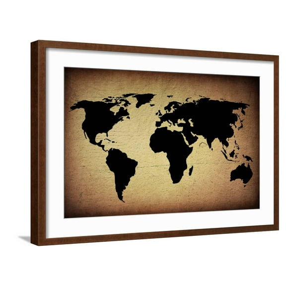Art.com Vintage World Map Art Print by ilolab, Brown Frame Wall Art, 29" x 21"