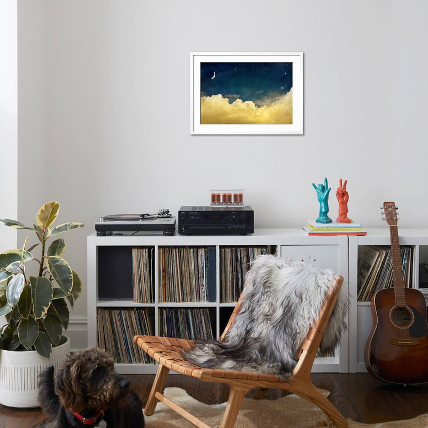 Art.com Vintage night sky with crescent moon and clouds Art Print by ...