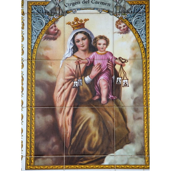 Art.com Virgen Del Carmen Tilework, Malaga, Andalucia, Spain, Europe Photographic Print by Godong, 24" x 32"