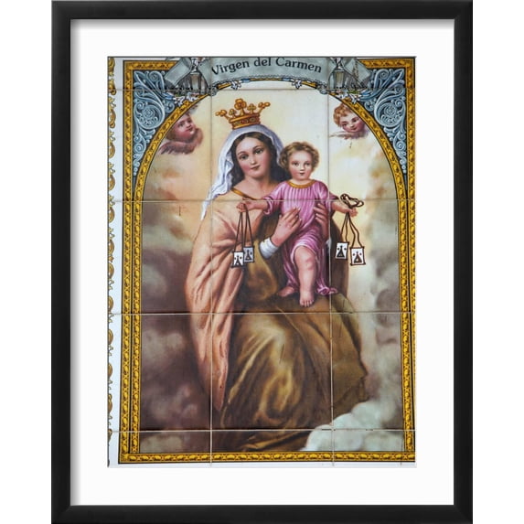 Art.com Virgen Del Carmen Tilework, Malaga, Andalucia, Spain, Europe Photographic Print by Godong, Black Frame Wall Art, 17" x 21"