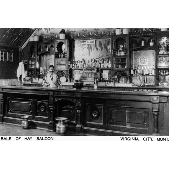 Art.com Virginia City, Montana - Interior View of Bale of Hay Saloon Art Print by Lantern Press, 36" x 24"