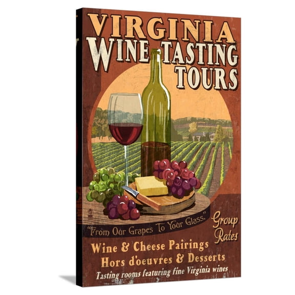 Art.com Virginia - Wine Vintage Sign Stretched Canvas Print Wall Art by Lantern Press, 24" x 36"