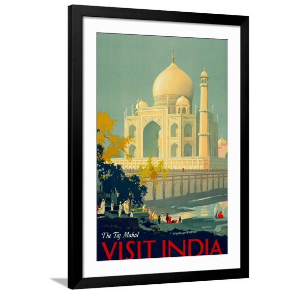 Art.com Visit India, The Taj Mahal Vintage Travel Poster Art Print, Black Frame Wall Art, 32" x 44"