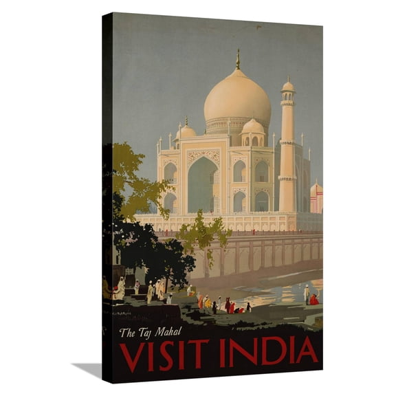 Art.com Visit India, the Taj Mahal, circa 1930 Stretched Canvas Print Wall Art, 16" x 24"