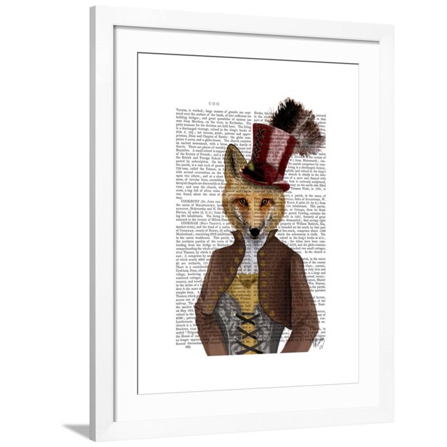 Vivienne Steampunk Fox Art Print by Fab Funky, White Frame Wall