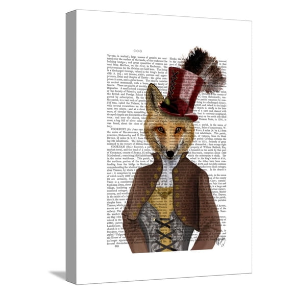 Art.com Vivienne Steampunk Fox Stretched Canvas Print Wall Art by Fab Funky, 12" x 16"
