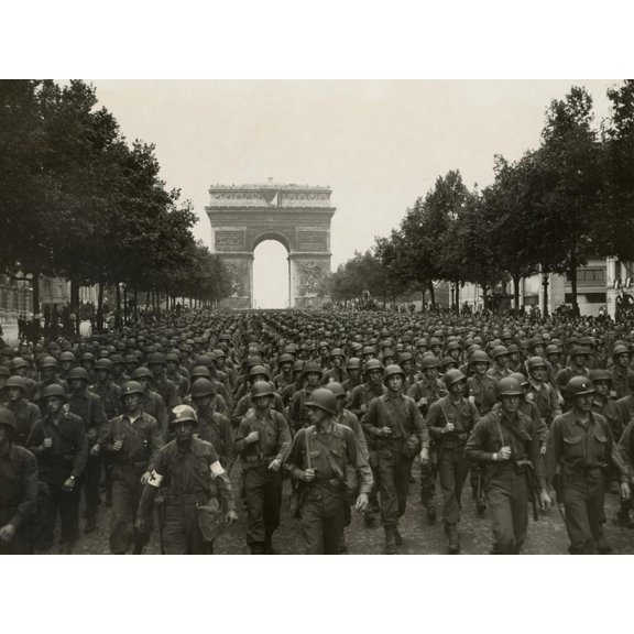 Art.com WW2 American Soldiers Marching During the Liberation of Paris, Aug. 26, 1944 Photo, 16" x 12"
