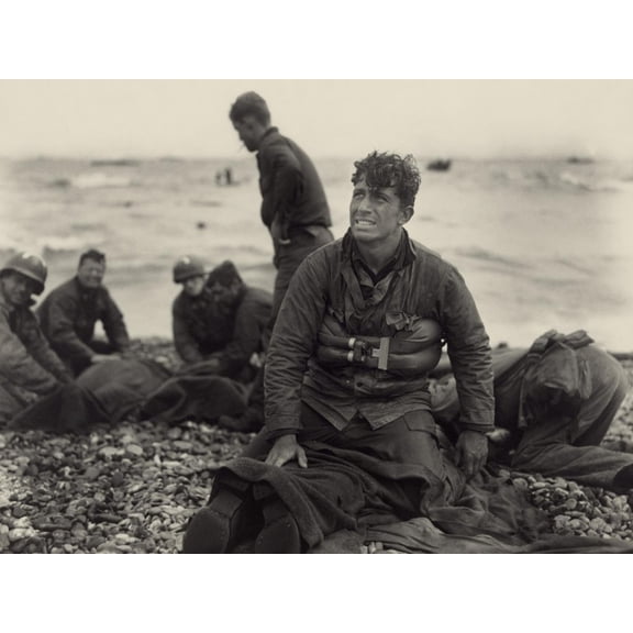 Art.com WW2 American Soldiers on Omaha Beach Recovering the Dead after the D-Day, 1944 Photo, 32" x 24"