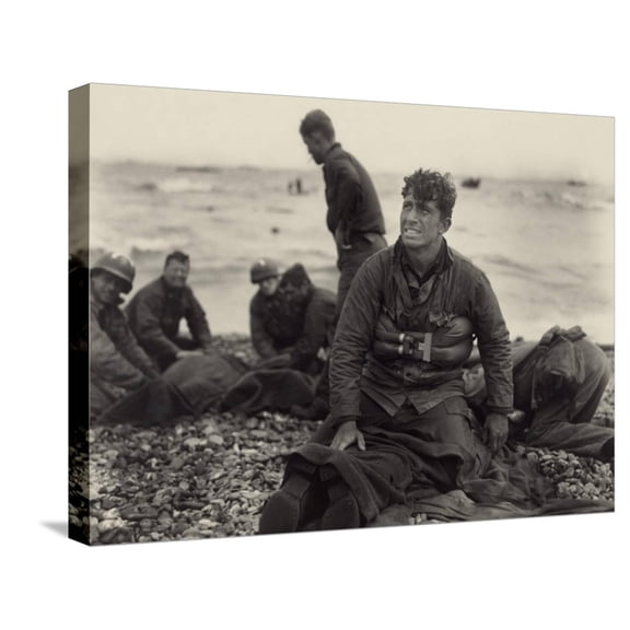 Art.com WW2 American Soldiers on Omaha Beach Recovering the Dead after the D-Day, 1944 Stretched Canvas Print Wall Art, 24" x 18"