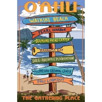 Art.com Waikiki Beach, Oahu, Hawaii - Sign Destinations Art Print by Lantern Press, 12" x 18"