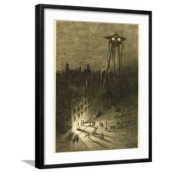 Art.com The War of the Worlds, a Martian Machine Contemplates the Drunken Crowd Photographic Print by Henrique Alvim Corr?a, Black Frame Wall Art, 23" x 29"