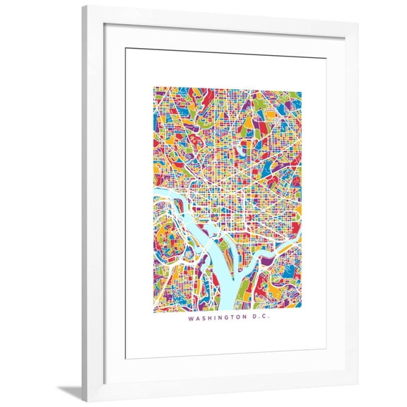 Art.com Washington DC City Street Map Art Print by Michael Tompsett, White Frame Wall Art, 32" x 40"