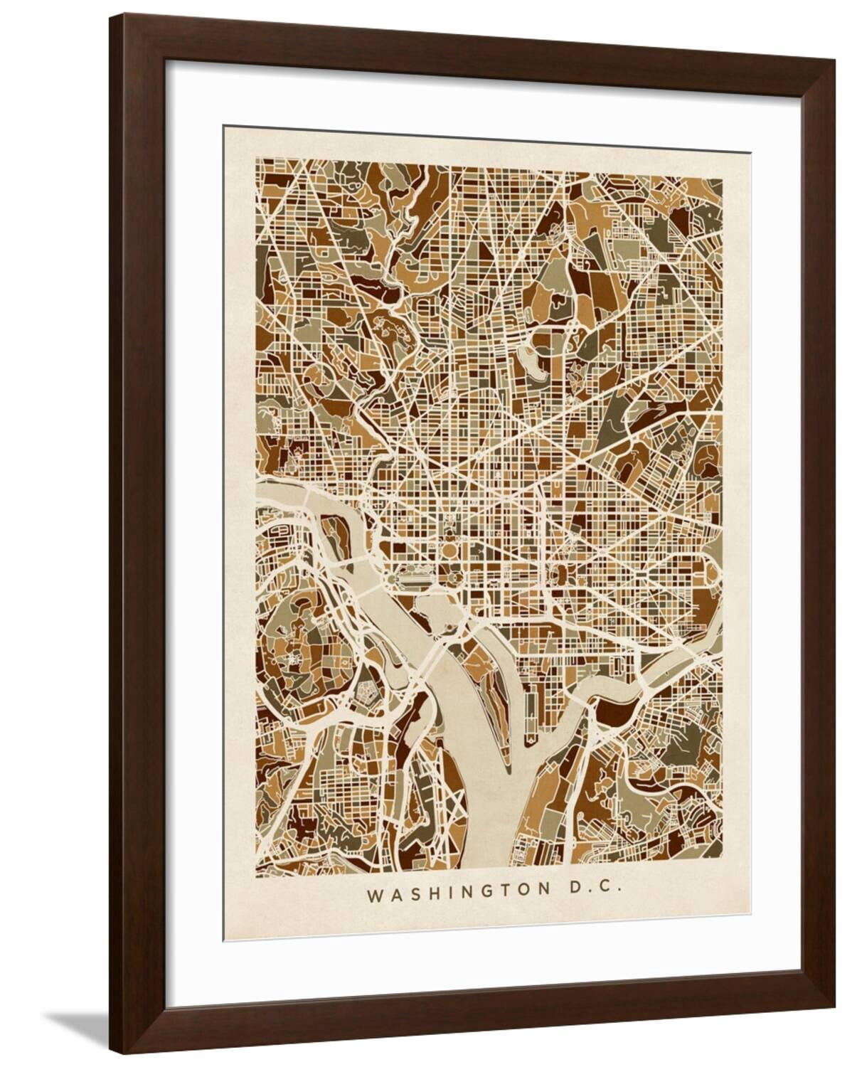 Art.com Washington DC Street Map Art Print by Michael Tompsett, Brown ...