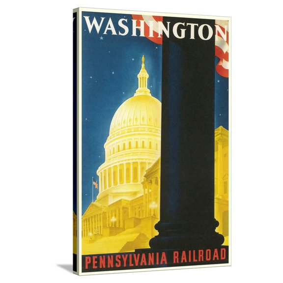 Art.com Washington, DC Travel Poster Stretched Canvas Print Wall Art, 24" x 36"
