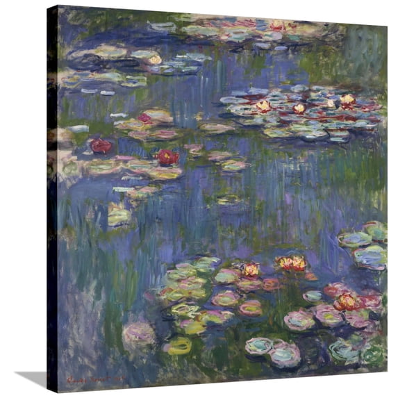Art.com Water Lilies (Nymphéas), c.1916 Stretched Canvas Print Wall Art by Claude Monet, 30" x 30"