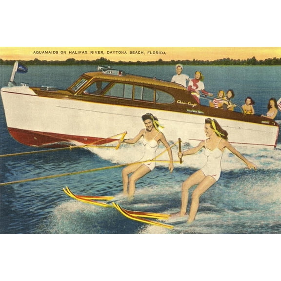 Art.com Water Skiers, Daytona Beach, Florida Art Print, 18" x 12"