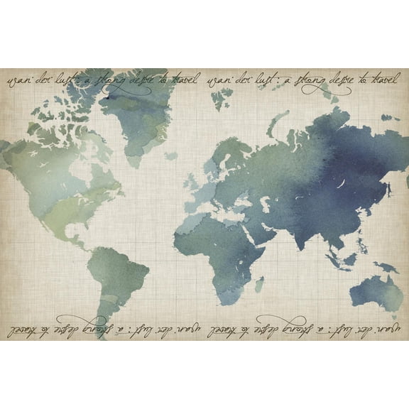 Art.com Watercolor World Map Art Print by Grace Popp, 18" x 12"