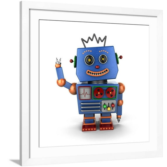 Art.com Waving Vintage Toy Robot Art Print by badboo, White Frame Wall Art, 38" x 38"