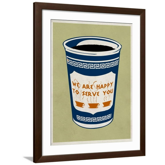 Art.com We are Happy to Serve You Retro Poster Art Print, Brown Frame Wall Art, 32" x 40"