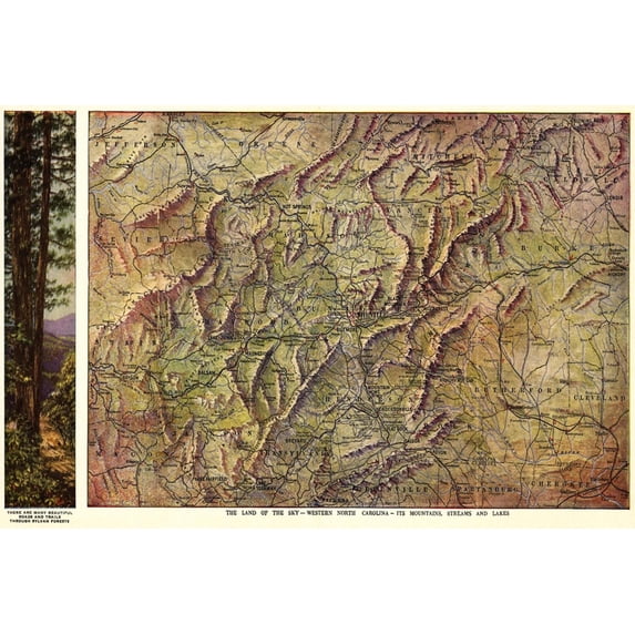 Art.com Western North Carolina - Panoramic Map Art Print by Lantern Press, 36" x 24"