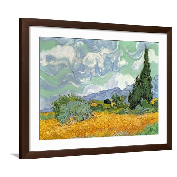 Art.com Wheatfield with Cypresses, 1889 Giclee Print by Vincent van Gogh, Brown Frame Wall Art, 40" x 32"