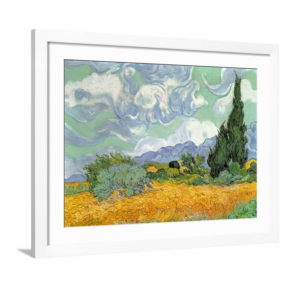 Art.com Wheatfield with Cypresses, 1889 Giclee Print by Vincent van Gogh, White Frame Wall Art, 40" x 32"