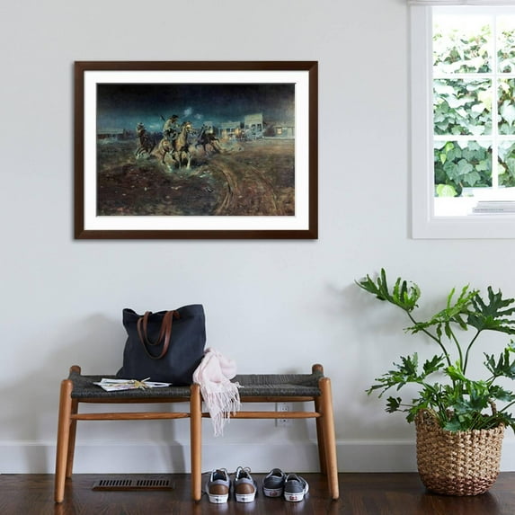 Art.com When Guns Speak Art Print by Charles Marion Russell, Brown Frame Wall Art, 44" x 32"