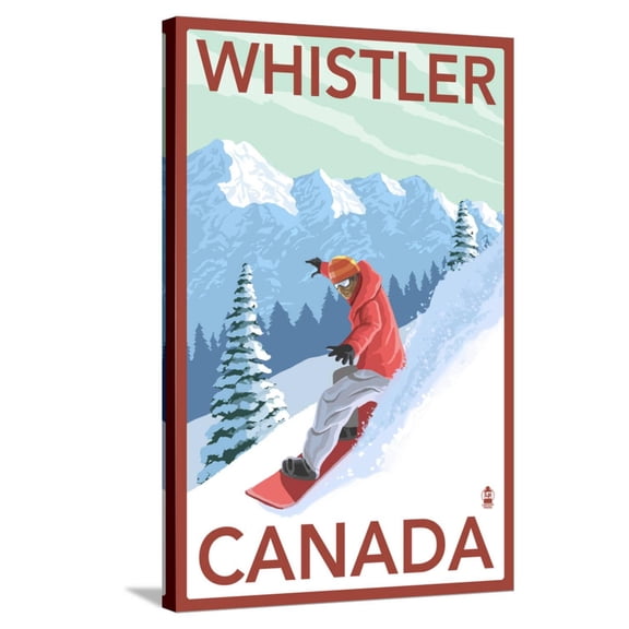 Art.com Whistler, Canada - Snowboarder Stretched Canvas Print Wall Art by Lantern Press, 24" x 36"