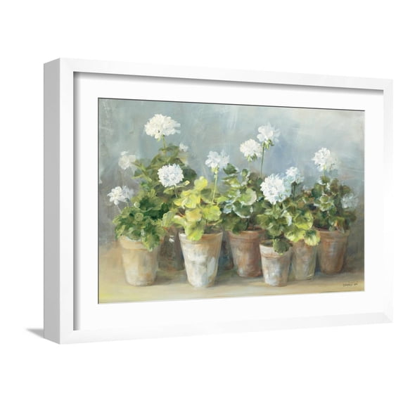 Art.com White Geraniums Art Print by Danhui Nai, White Frame Wall Art, 23" x 17"