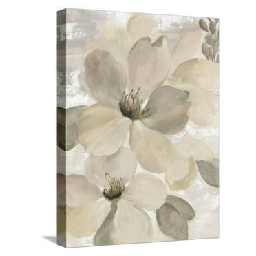 Art.com White On White Floral II Crop Neutral Stretched Canvas Print Wall Art by Silvia Vassileva, 12" x 16"