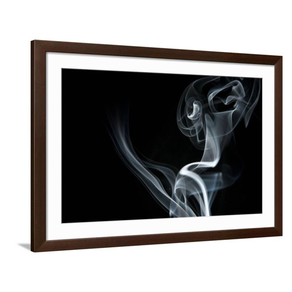 Art.com White Smoke Rising On Black Background Art Print by Ambient Ideas, Brown Frame Wall Art, 44" x 32"