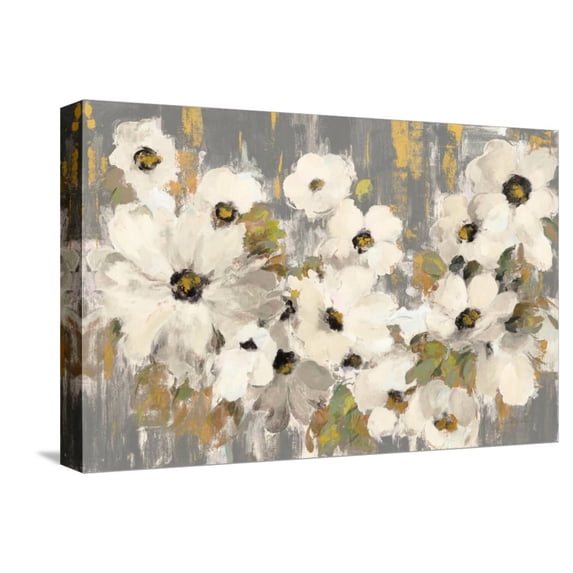 Art.com White and Green Bloom Gray Stretched Canvas Print Wall Art by Silvia Vassileva, 18" x 12"