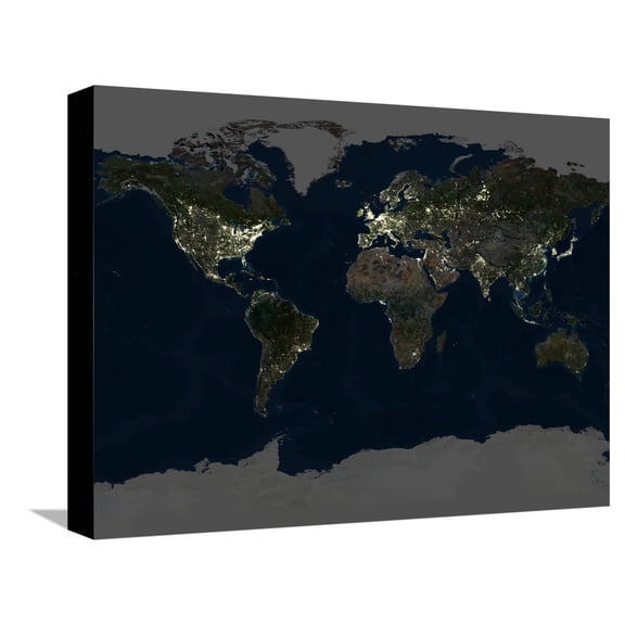 Art.com Whole Earth At Night, Satellite Image Stretched Canvas Print Wall Art by PLANETOBSERVER, 16" x 12"