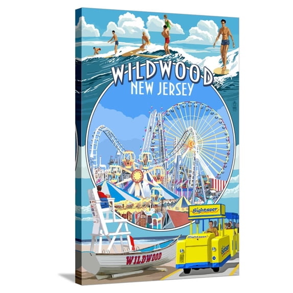 Art.com Wildwood, New Jersey - Montage Stretched Canvas Print Wall Art by Lantern Press, 24" x 36"