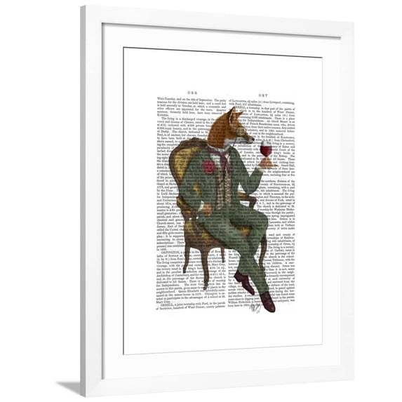Art.com Wine Taster Fox Full Art Print by Fab Funky, White Frame Wall Art, 32" x 40"