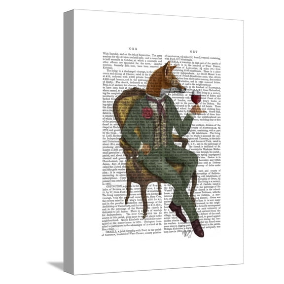 Art.com Wine Taster Fox Full Stretched Canvas Print Wall Art by Fab Funky, 12" x 16"