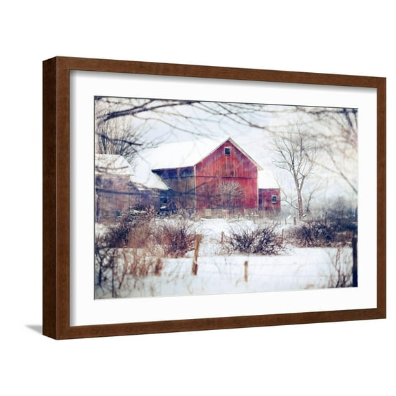Art.com Winter Barn Art Print by Kelly Poynter, Brown Frame Wall Art, 23" x 17"