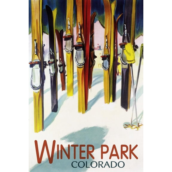 Art.com Winter Park, Colorado - Colorful Skis Art Print by Lantern Press, 12" x 18"