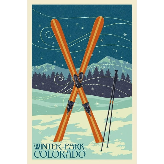 Art.com Winter Park, Colorado - Crossed Skis Art Print by Lantern Press, 12" x 18"