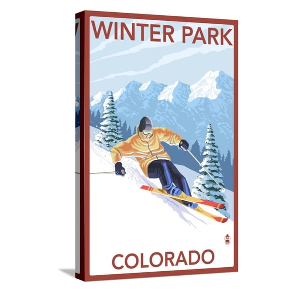 Art.com Winter Park, Colorado - Downhill Skier Stretched Canvas Print Wall Art by Lantern Press, 12" x 18"