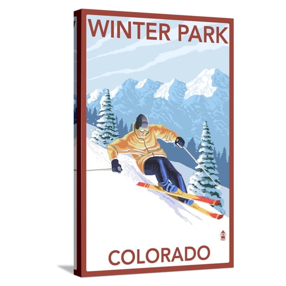 Art.com Winter Park, Colorado - Downhill Skier Stretched Canvas Print Wall Art by Lantern Press, 16" x 24"