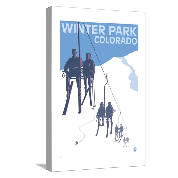 Art.com Winter Park, Colorado - Ski Lift Stretched Canvas Print Wall Art by Lantern Press, 12" x 18"