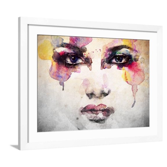 Art.com Woman Portrait .Abstract Watercolor .Fashion Background Art Print by Anna Ismagilova, White Frame Wall Art, 40" x 32"