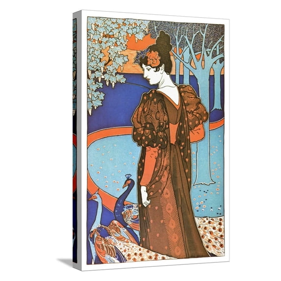 Art.com Woman with Peacocks Stretched Canvas Print Wall Art by Alphonse Mucha, 12" x 18"