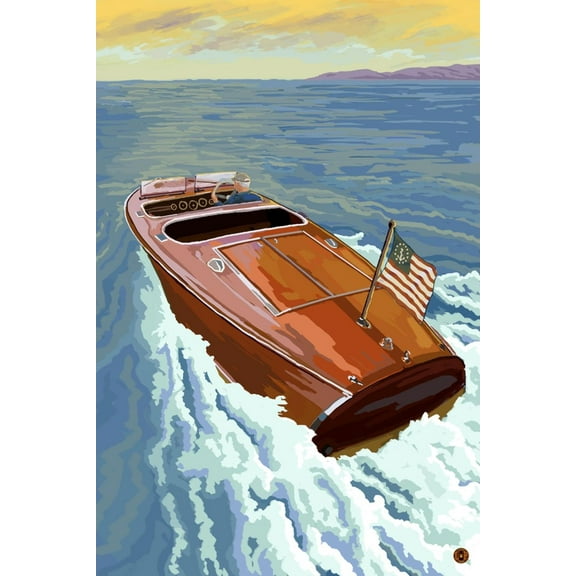 Art.com Wooden Boat on Lake Art Print by Lantern Press, 12" x 18"