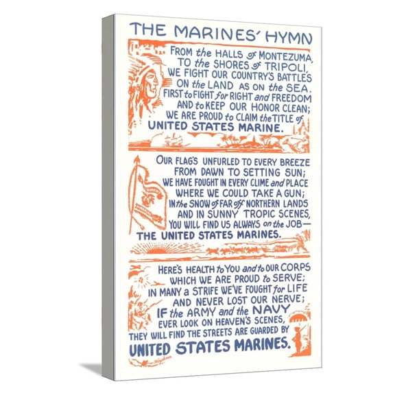 Art.com Words to Marines Hymn Stretched Canvas Print Wall Art, 12" x 18"